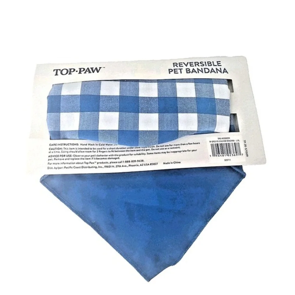 Top Paw Blue And White Plat Dog Bandana‎ Size Large/X-Large NWT